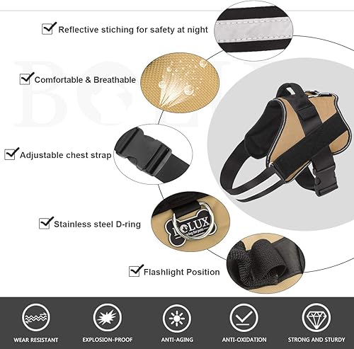 Miniatura 2 de Bolux - Arnés para perro, reflejante y transpirable, ajustable, con asa, para sacarlo a pasear, no más tirones ni asfixia (amarillo militar, talla L)