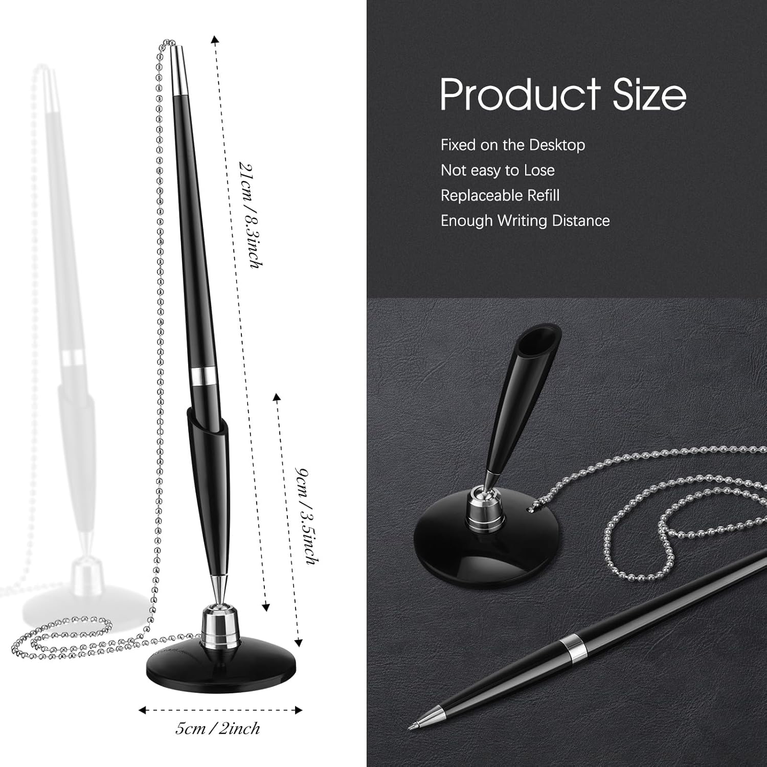 Zonon 24 Pieces Secure Pen with Chain Security Pen Holder Counter with Adhesive Chain and Base Black Ink for Reception Office Bank Work Hotel Lobbies Retail Stores Home Back to School Supplies