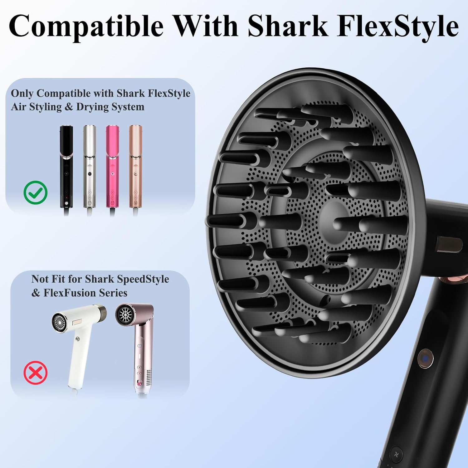 Large Diffuser Attachment and Round Brush Attachment Compatible with Shark FlexStyle, Styling for Dryer Faster and Define Wavy, Curly, Coily Hair