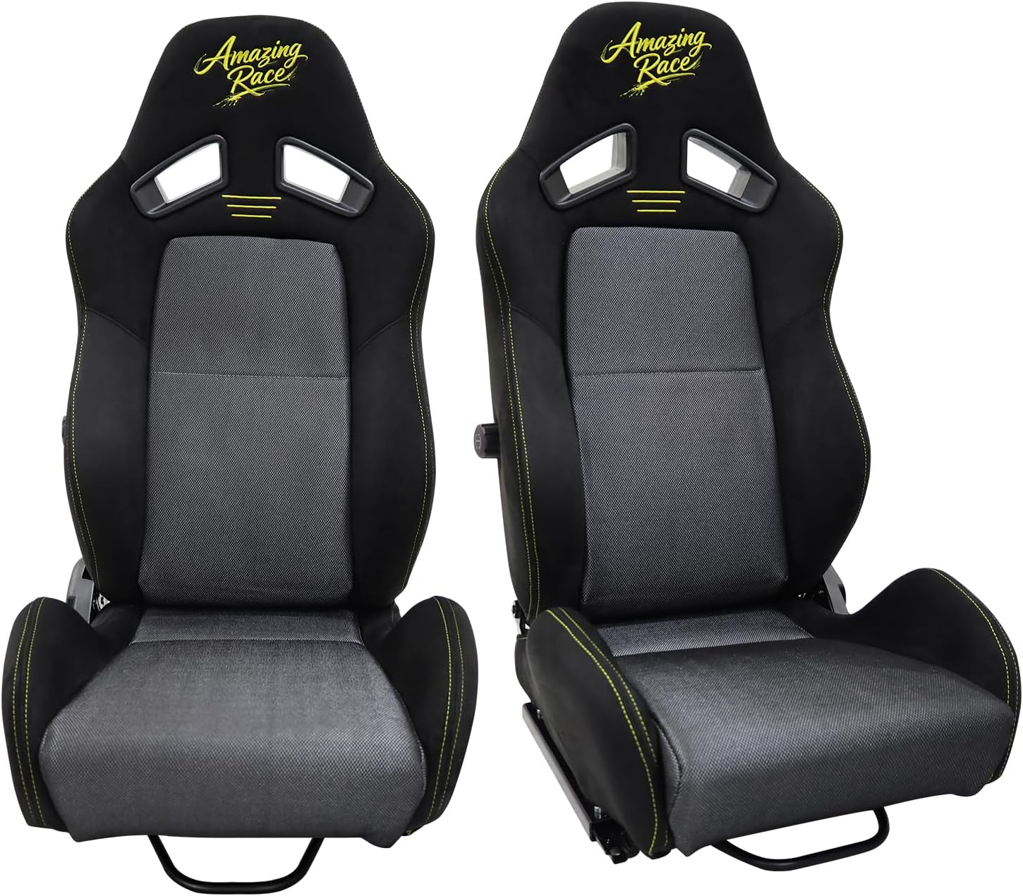 FREEMOTOR802 Reclining Sim Racing Seats with Dual Lock Slide Rails, Universal Fit Ergonomic Performance Car Sport Seats, Adjustable Lumbar Support, Black Suede + Gray Mesh Fabric, Pair
