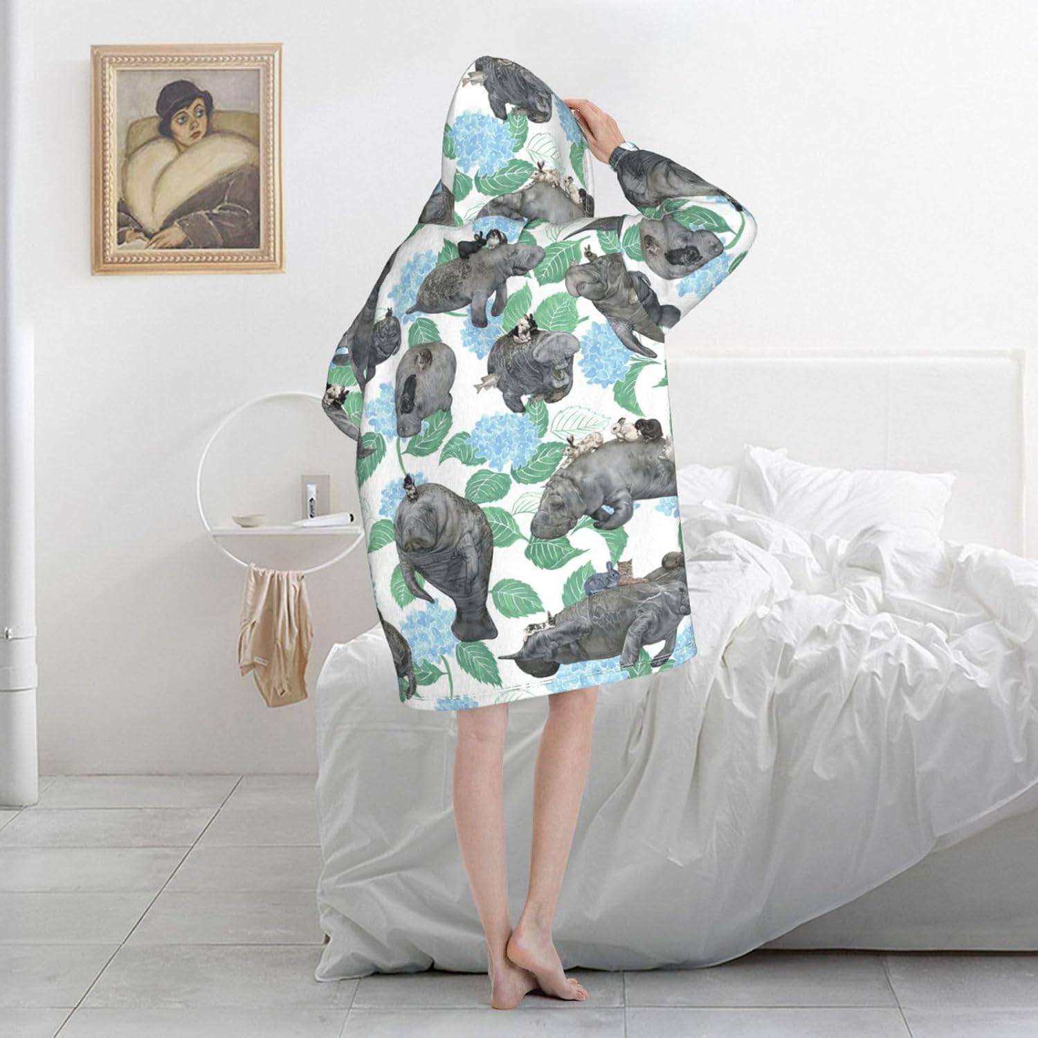Rabbits Manateesprint Oversized Hoodie Blanket, Super Soft Warm Comfortable Hoodie, Wearable Blanket Adult