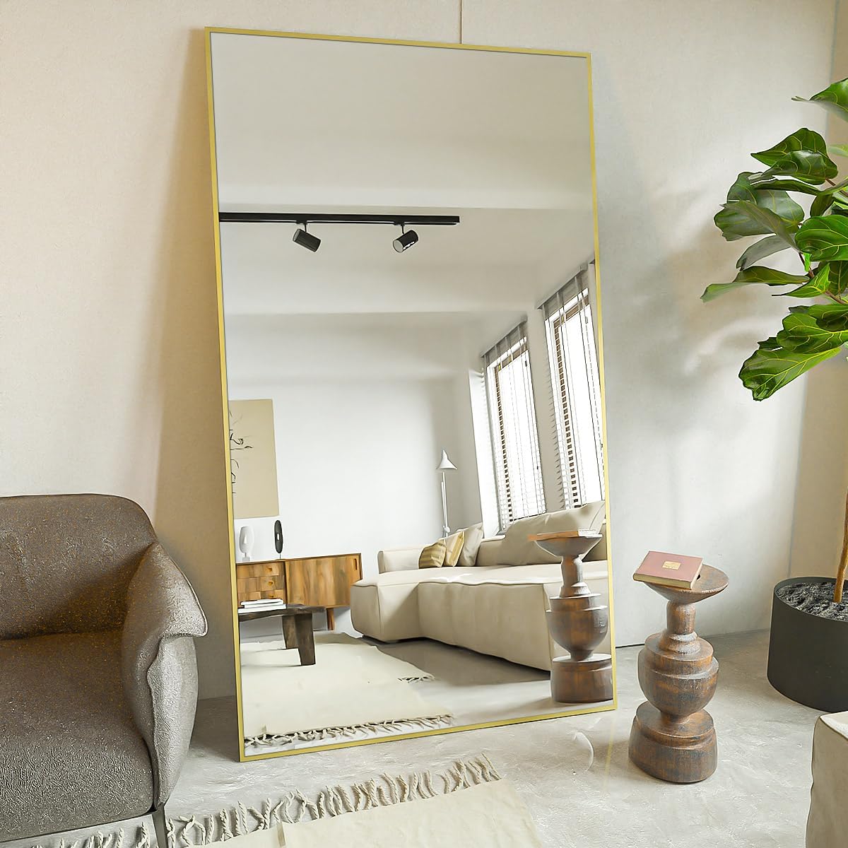 Koonmi 76"x34" Floor Mirror Full Length, Bedroom Floor Body Mirror with Stand, Large Gold Mirror, Leaning, Standing or Hanging Horizontally/Vertically - Image 6