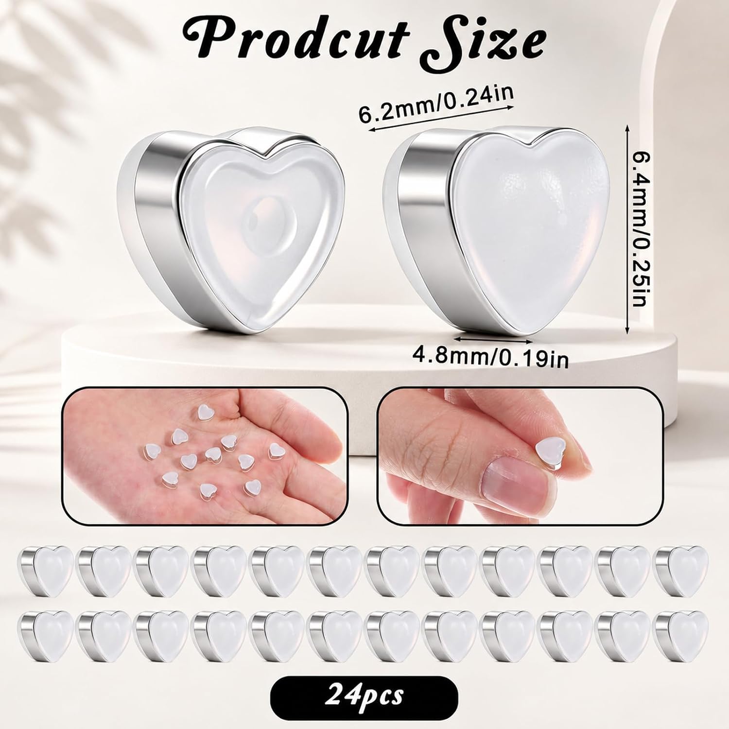 24 Pcs Silicone Flat Earring Backs for Studs, Comfortable Earring Backs Replacements for Heavy Earrings Silver Heart Design Earrings Converter for Women Men Silicone and Zinc Alloy