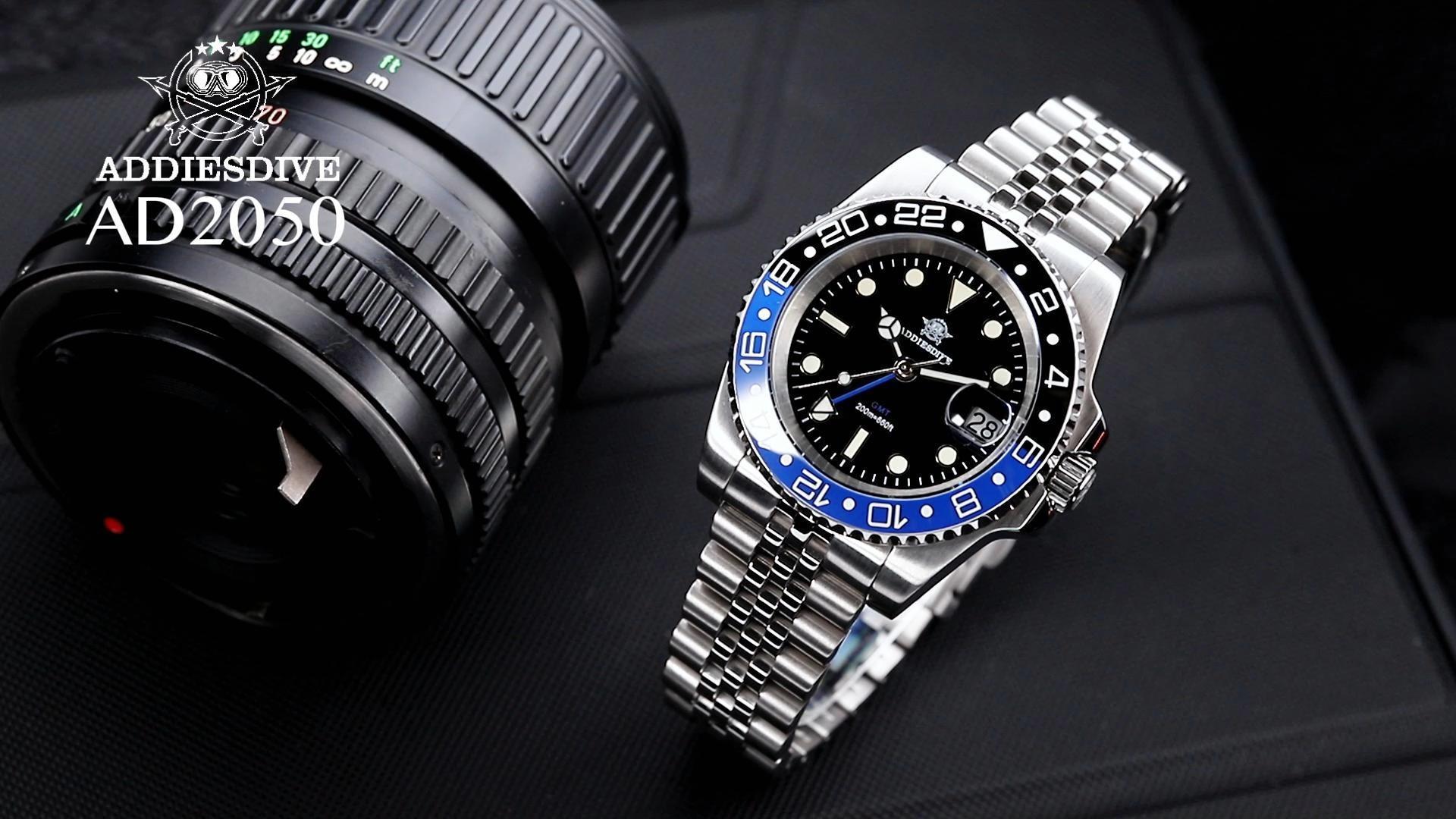 ADDIESDIVE GMT Orologio Uomo 36 MM Piccolo Quadrante Diver Impermeabile 100 M Svizzeraa 515-24H Acciaio Inossidabile