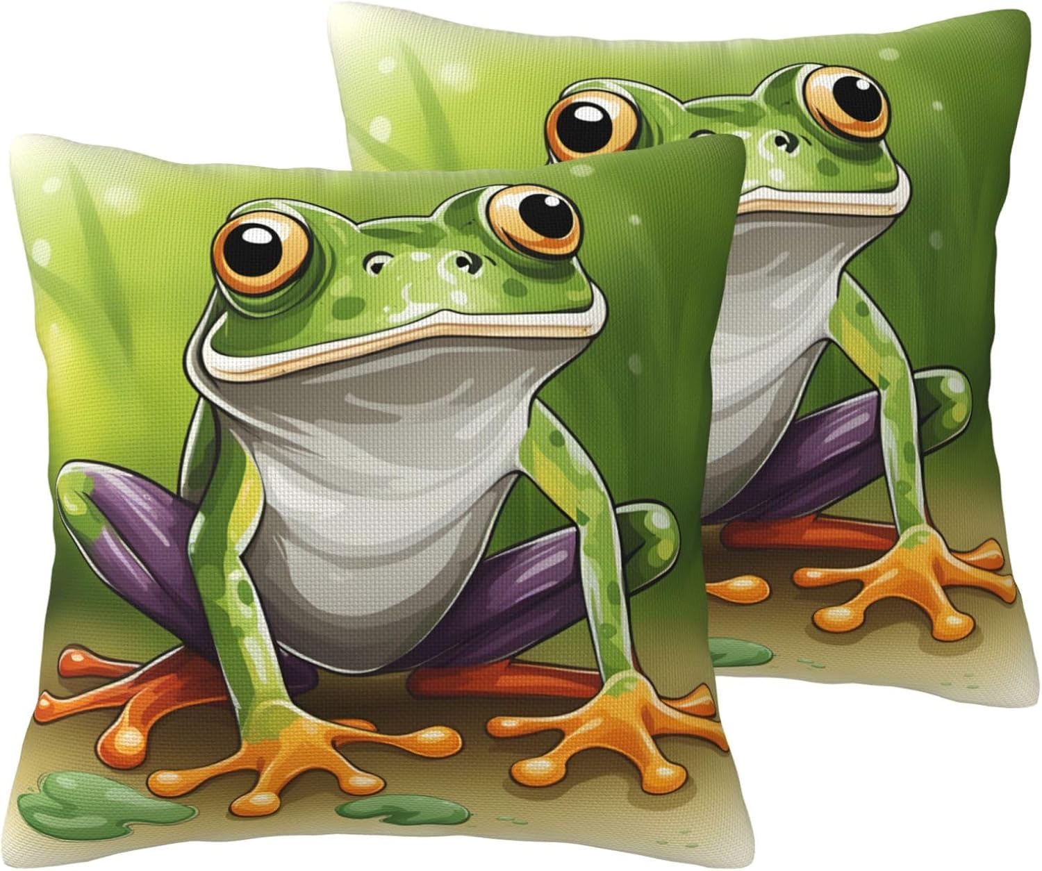 Cartoon Frog Imitation Linen Pillowcase -2 Sets, Fashionable Home Decoration, Used for Sofas, Gardens, beds