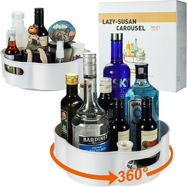 Lazy Susan Turntable Cupboard Organiser, 360 Rotating Revolving Condiment Holder, Plastic Rotating Spice Rack -Flower Shape Multifunctional Kitchen Storage for Cupboard Fridge Table Pantry