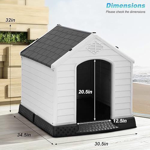 Vista 74 de FDW Casa para perros para interiores y exteriores, duradera, ventilada, impermeable, de plástico, para perros pequeños, medianos y grandes