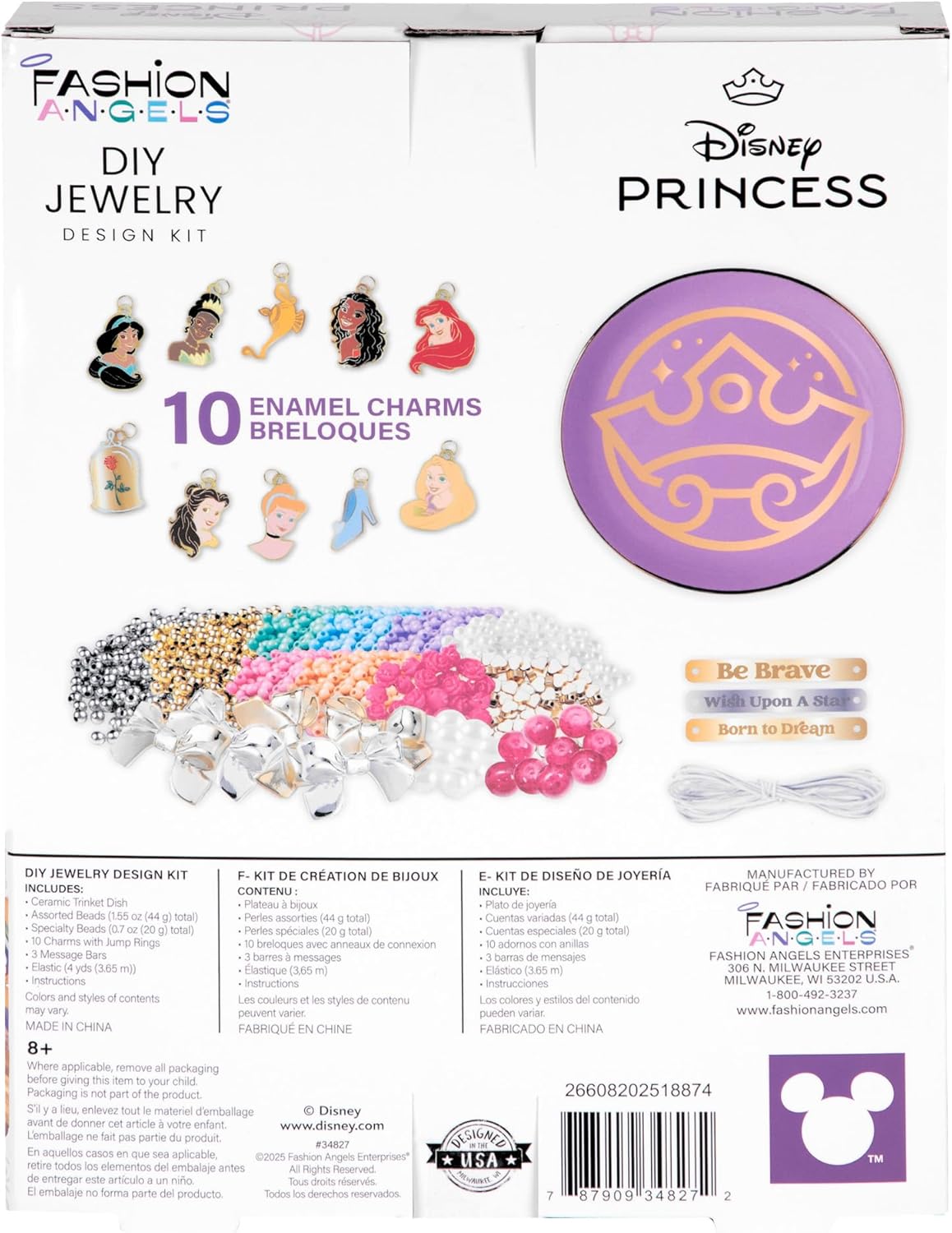 Fashion Angels Disney Princess Royal Bling DIY Jewelry Kit, Includes Ceramic Trinket Tray, Princess Charms & More, Creative Craft Set for Kids