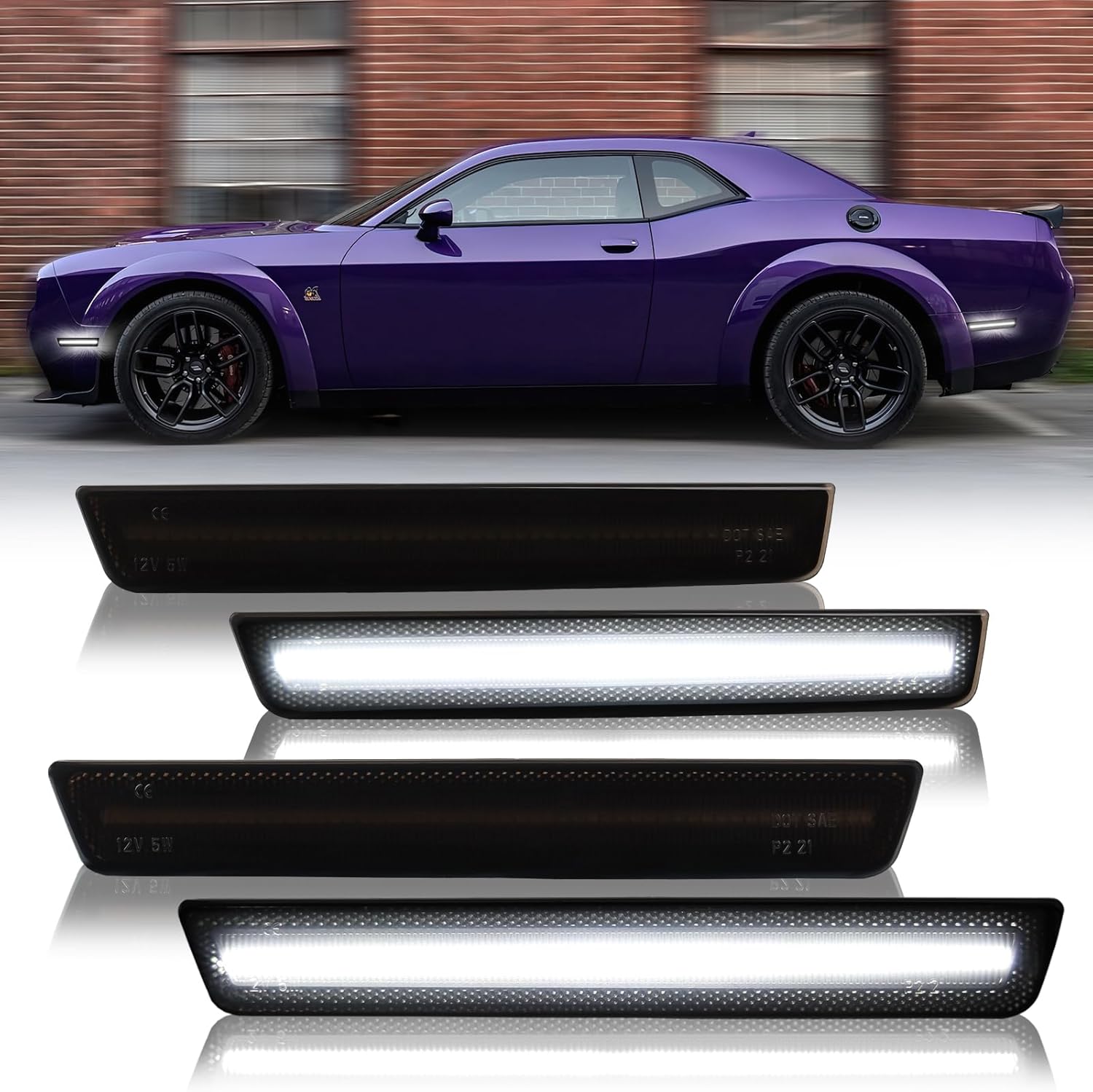 LED Side Marker Lights Front Rear Bumper Parking Signal Lamps for 2015-2023 Dodge Challenger 4PCS, Ice Blue
