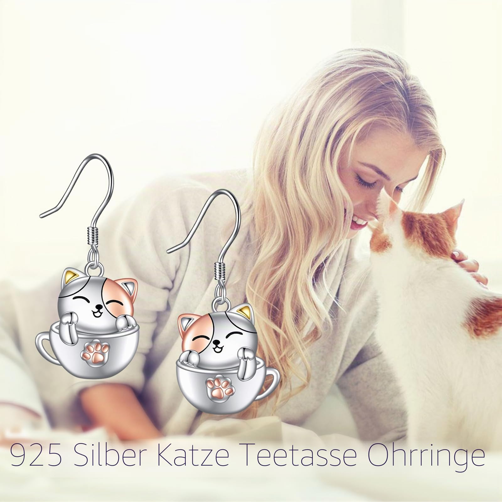 Tier Ohrringe Damen Mädchen Kinder 925 Sterling Silber Panda/Faultier/Koala/Fledermaus/Kürbis/Schwarze Katze/Hund Tassen Hängend Ohrhänger Niedlich Tier Ohrringe Schmuck Geschenk