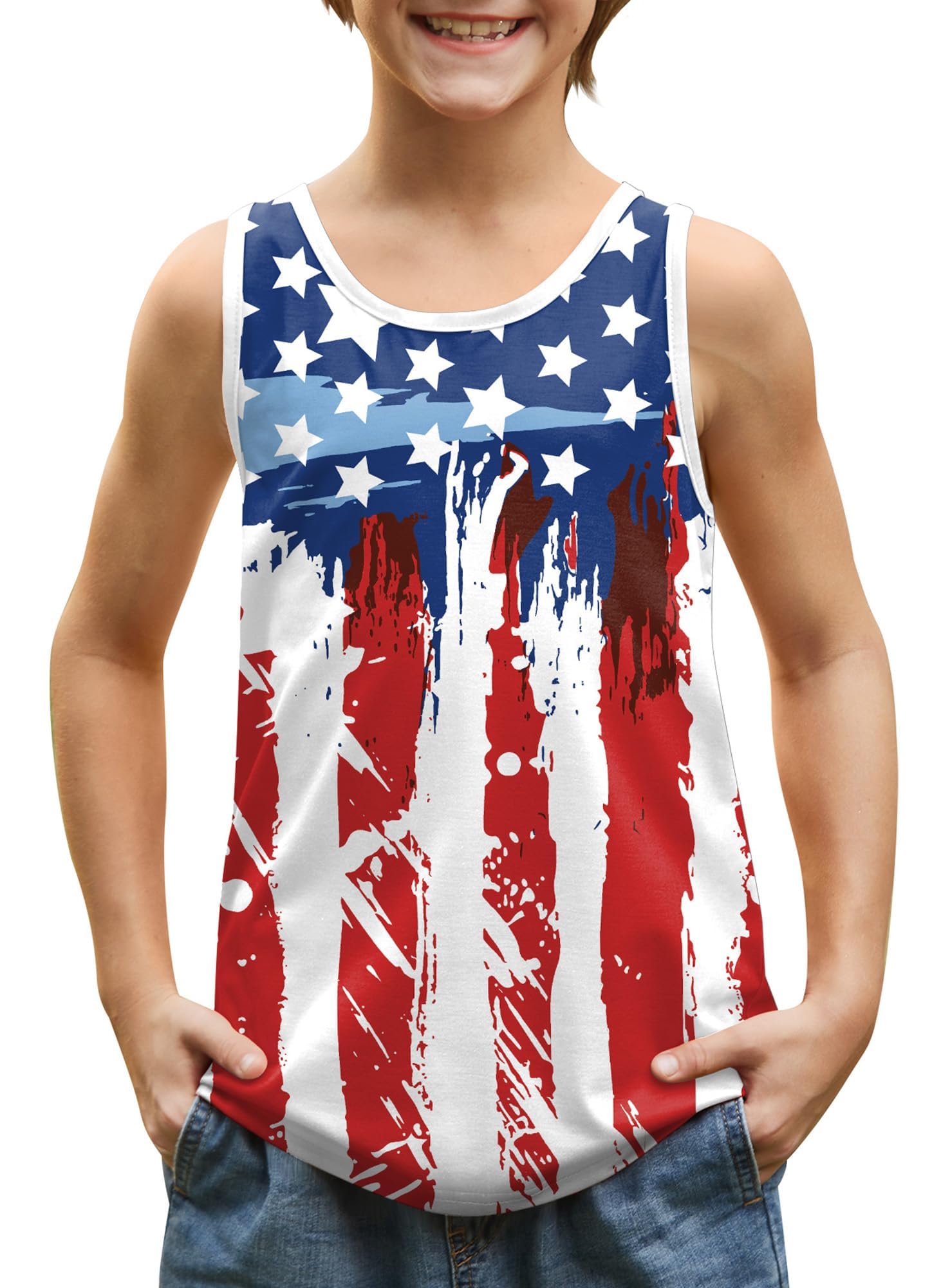 BesserBay Unisex Kid's 4th of July Tank Top American Flag Patriotic Sleeveless Shirt 4-14 Years