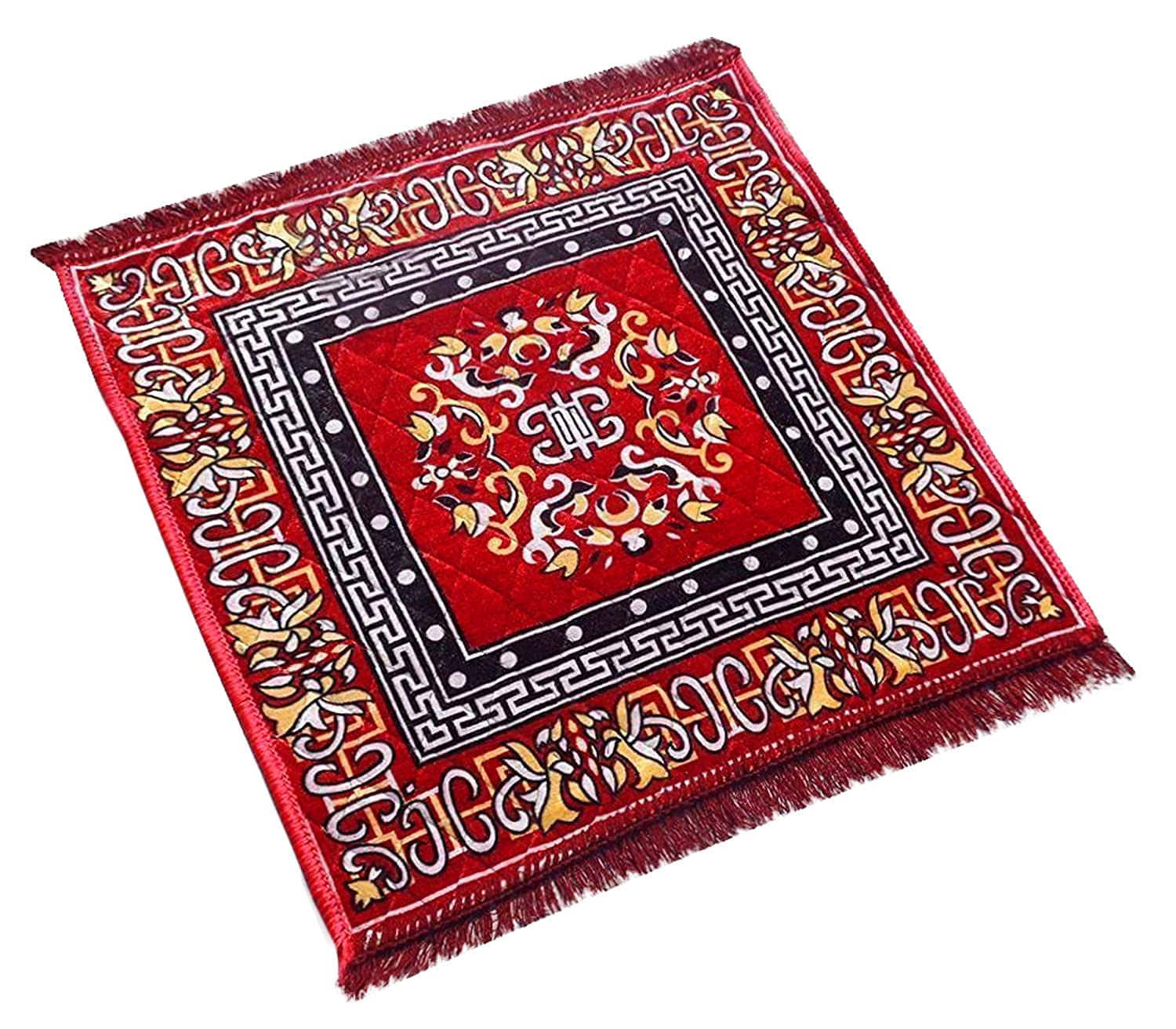 SriMaa Ventures Traditional Carpet/Quilted Pooja Mat, Asaan || Square Shape & Soft Velvet Material Size 60 x 60 CM,Pack of 1 (Red)-image-16