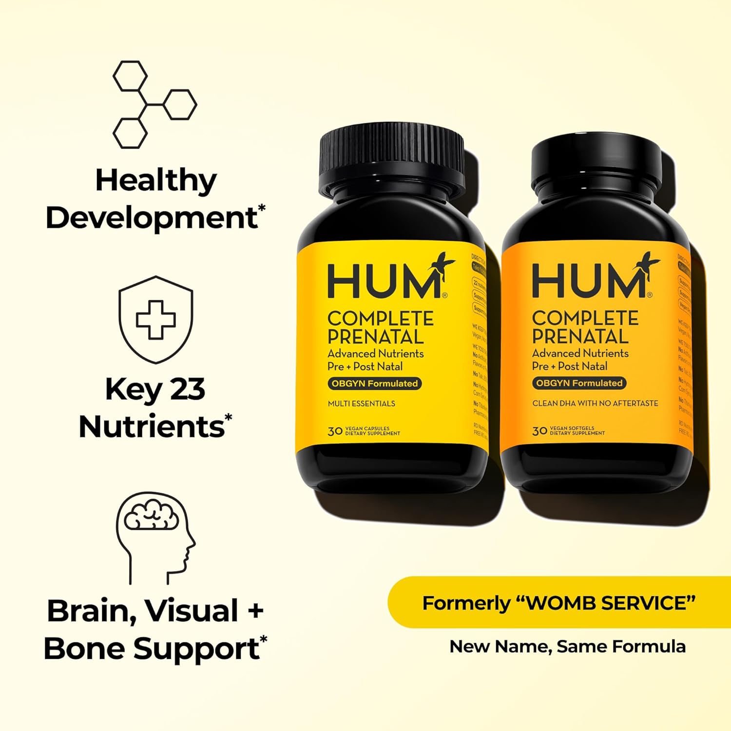 HUM Complete Prenatal Multivitamin for Women with Folate, DHA, and Choline, 23 Nutrients for Daily Support, Gluten Free, Non GMO Supplement for Pre, During, and Post Pregnancy, 30 Vegan Capsules - Image 2