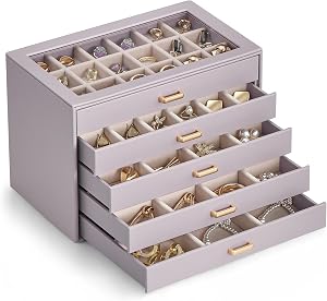 Lolalet Earring Organizer, Jewelry Box with Clear Lid -Purple, 5 Layer
