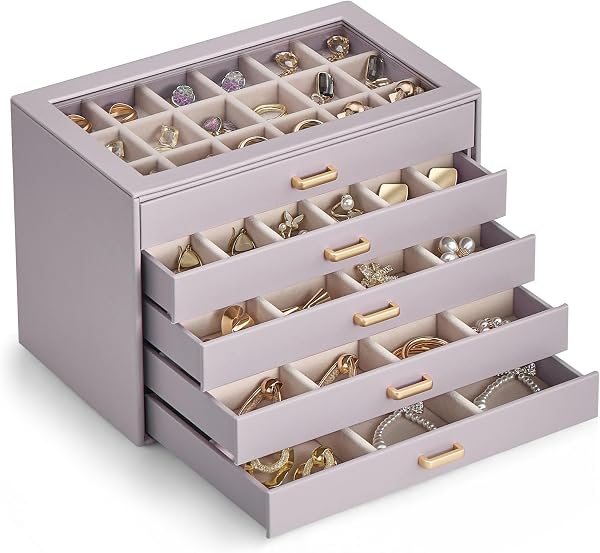 Lolalet Earring Organizer, Jewelry Box with Clear Lid -Purple, 5 Layer
