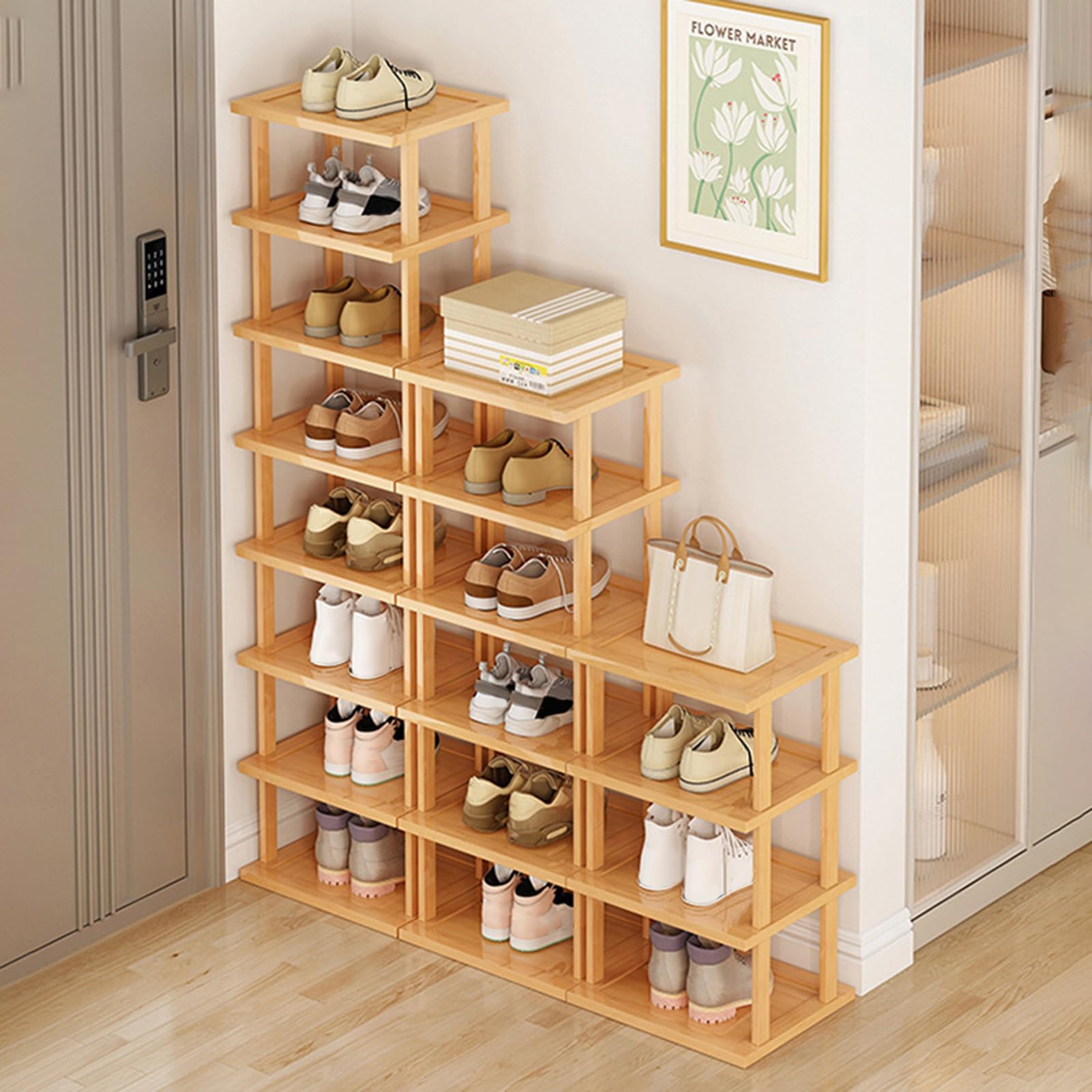 Toxaaiwr 8 Tiers Wood Shoes Organizer For Hallway, Narrow Shoe Rack Wooden Shoe Shelf Vertical Shoe Holder Stand For Entryway, Hallway, Home, Bedroom (8 Tiers)