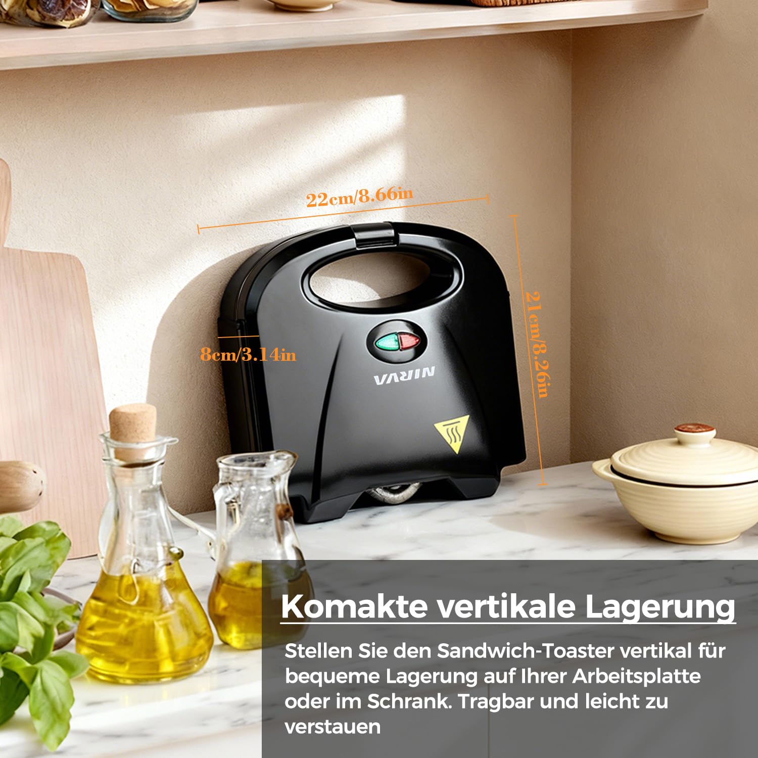 Nirva Appareil à sandwichs double - 750 W, Revêtement antiadhésif, forme classique à deux compartiments pour 2 sandwichs, chauffe rapidement, poignée isolée thermiquement, noir