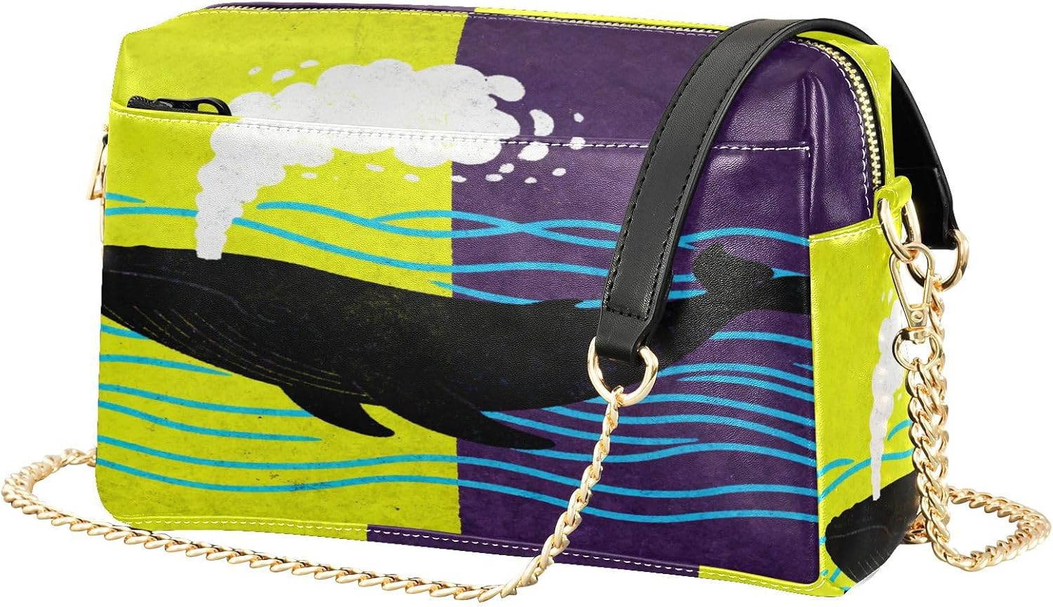 Crossbody Bags For Women Vegan Leather Minimalist Whale Silhouette Yellow Purple Womens Fashion Purses Zip Handbag For Travel