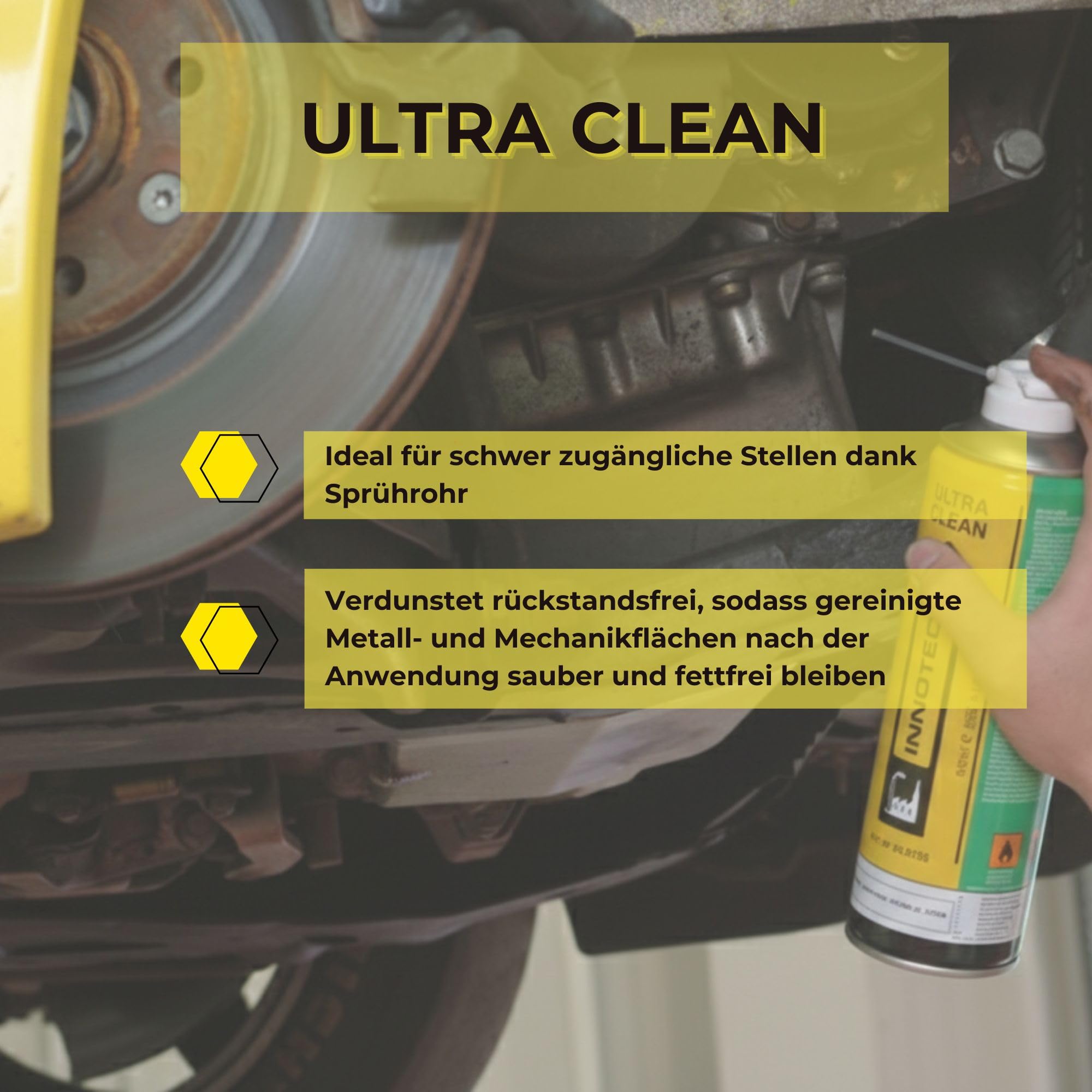 4 Stück INNOTEC Ultra Clean 500 ml Aerosol – Intensivreiniger für KFZ, Industrie und Werkstatt – löst Öl, Fett, Teer, Wachs, Kleber & Schmutz – mit Sprührohr für präzise Anwendung – Premium Qualität