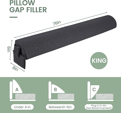 Miniatura 2 de Cabecero de almohada de cuña con funda extraíble, relleno de espacio de cama (0-6 pulgadas), tamaño King (76 x 8 x 6 pulgadas) para dormir, almohada