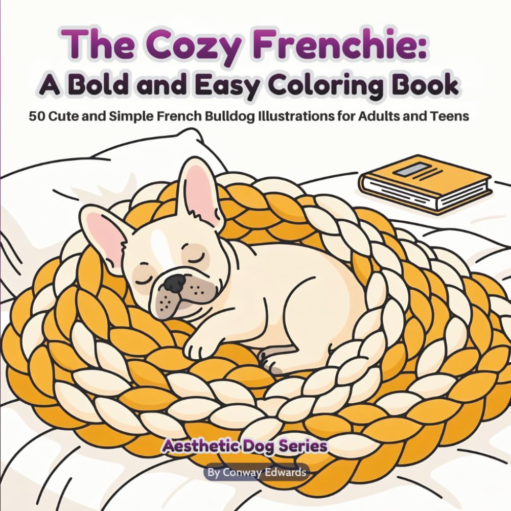 The Cozy Frenchie: A Bold and Easy Coloring Book: 50 Cute and Simple French Bulldog Illustrations for Adults and Teens. Large Print, Minimalist ... Relief and Anxiety (Aesthetic Dog Series)
