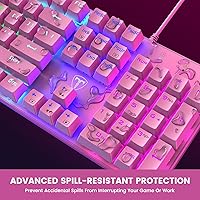 Vista 37 de RisoPhy Teclado mecánico para juegos, RGB de 104 teclas ultradelgado con retroiluminación LED USB con interruptor azul, teclas ABS duraderas, Negro