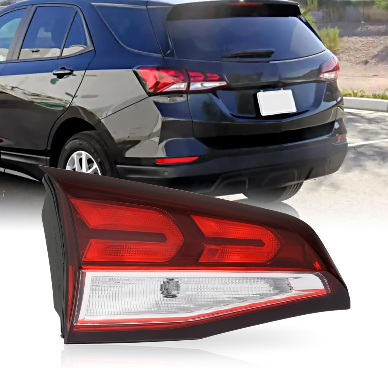 AKKON - Fits 2022 2023 2024 Chevy Equinox [Halogen Type] Chrome Red Brake Tail Light Inner Driver Left Side Replacement