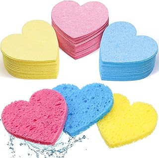 90 Pieces Facial Sponges Heart Shape Compressed Facial Sponges Natural Facial Cleansing Sponges Pads Exfoliating Sponges f...