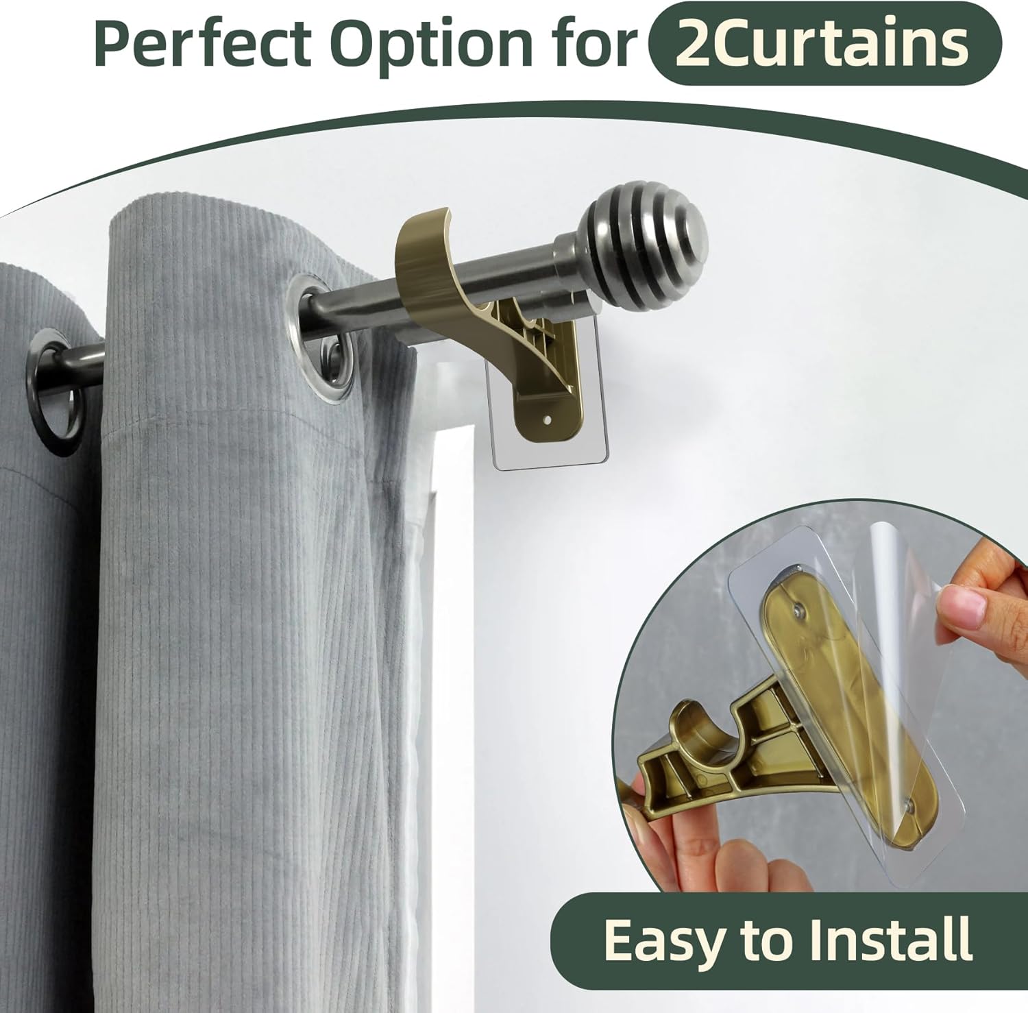 6-Pack Double Curtain Rod Bracket No Drill, Adhesive Nail-Free Rod Holder Brackets, No Drilling Damage-Free Double Rods Hangers Hooks for Living Room, Bathroom, Kitchen - Retro Color