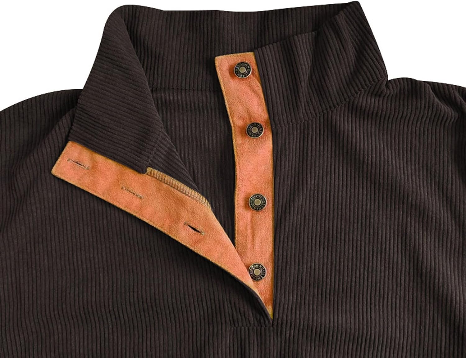 Mens Henley Long Sleeve Corduroy Sweatshirt Casual Elbow Patches Mock Neck Button Pullover Sweater - Image 4