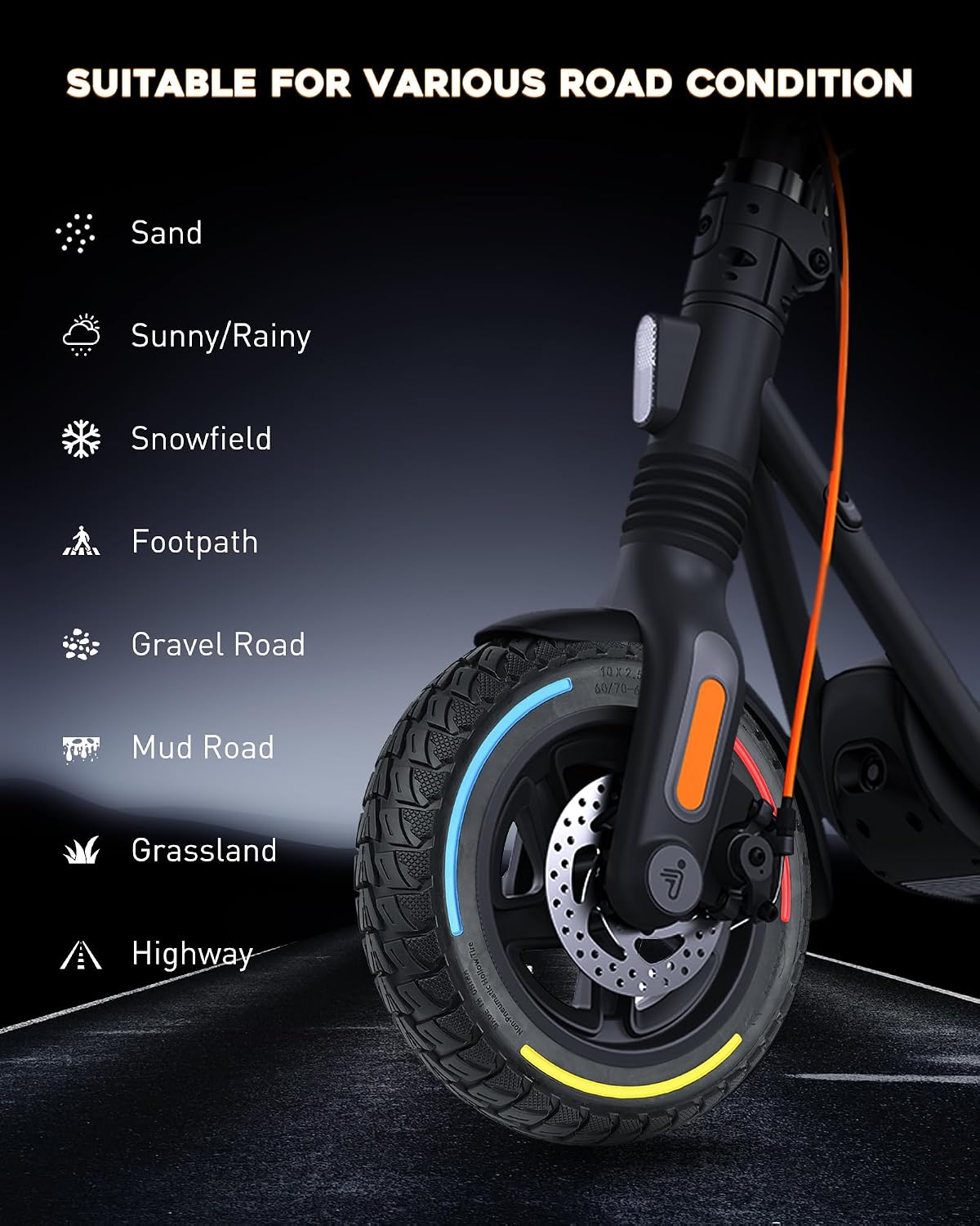 60/70-6.5 Solid Tire 10 Inch 10x2.5 for Segway Ninebot Max G30 G30P G30LP Gotrax G5 G6 Electric Scooters, Puncture-proof, Tubeless Rubber Tires Front or Rear Replacement, 2pc (3 Color)