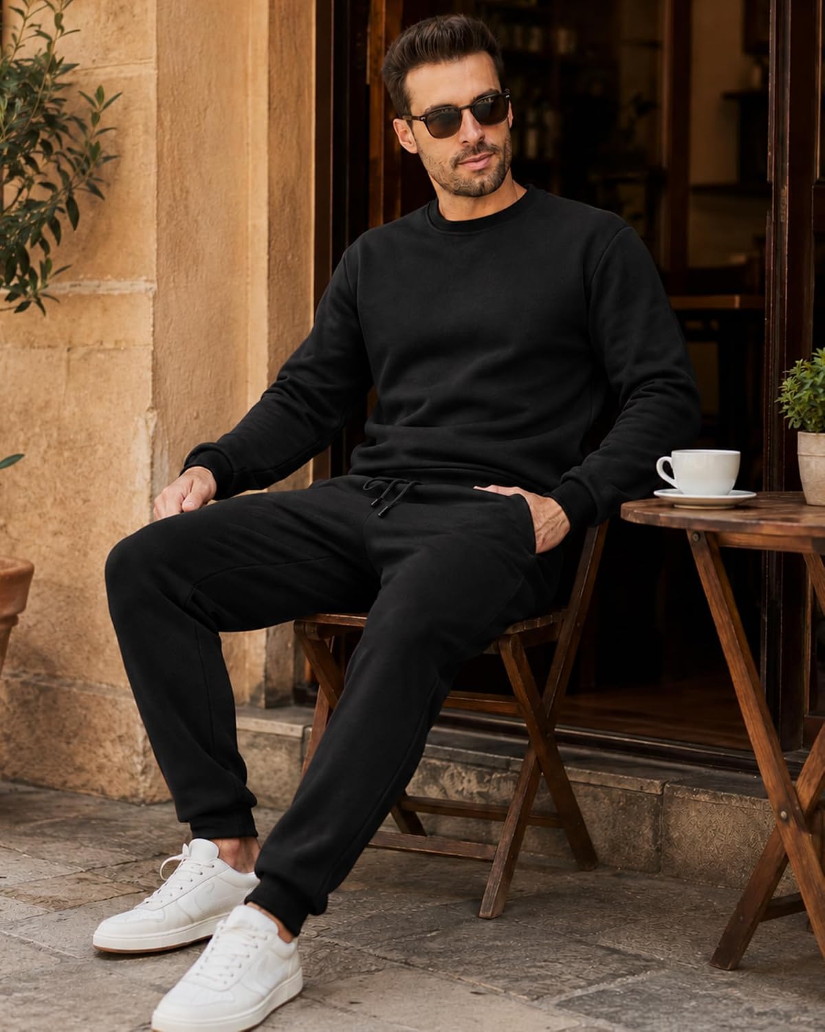 Mens Sweatsuit 2 Piece Crew Neck Pullover and Jogger Set