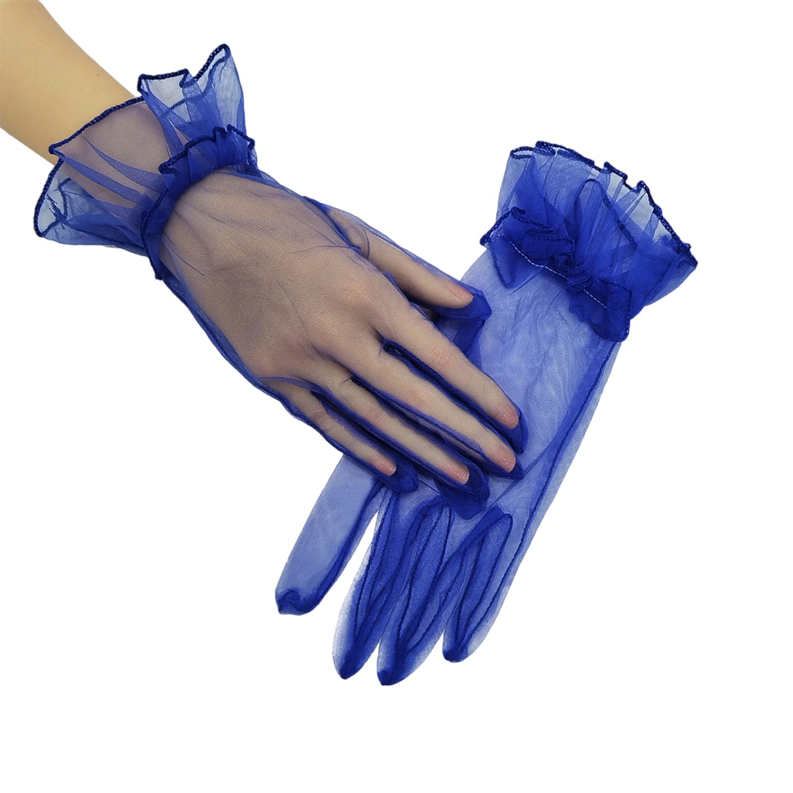 [NUEAYMS] Wedding Gloves Short Tulle Lady Theme Prom Costume Accessories Wedding Accessories for Prom Opera, blue (royal), One size
