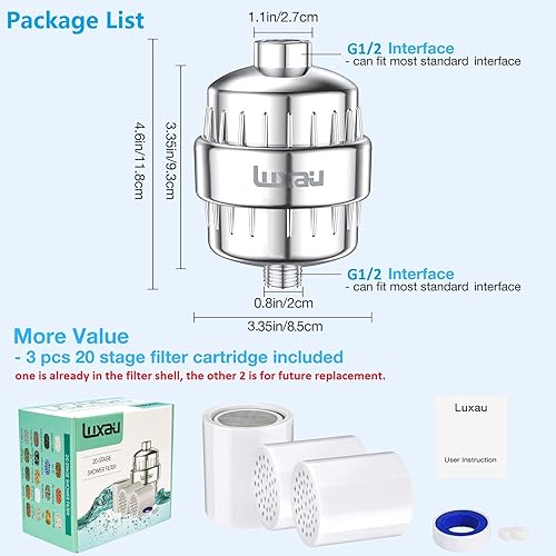 Miniatura 6 de Filtro de ducha de 20 etapas con 3 cartuchos, filtro de cabezal de ducha, reduce el cloro del agua dura y las impurezas, mejora el vello de la piel,