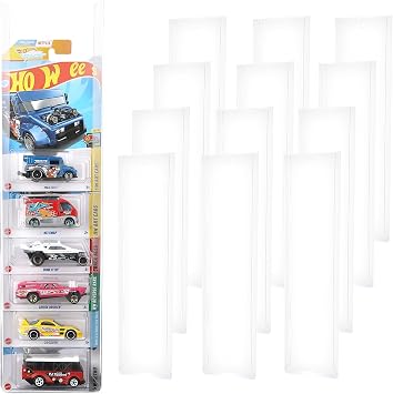 Mainline Display Case for Hot Wheels Matchbox, 12-Pack Wall Mount Storage, Holds 100+ Carded Cars, Clear Protector Sleeves for 164 Diecast Models, Wall Display Organizer Display Shelf