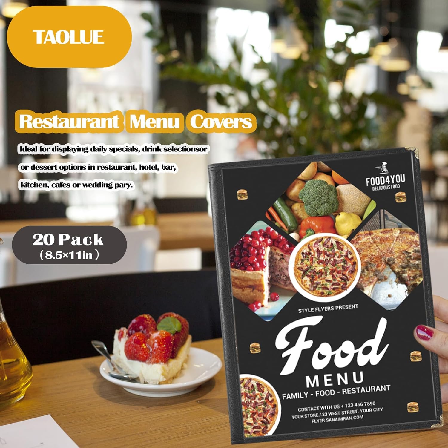Menu Covers 8.5 x 11 Inch Restaurant Menu-Holder - 20 Pack 4-Page 8-View Transparent Menu Sleeve,Fits A4 Size Paper for Restaurant Menu Home Shool Office Daily