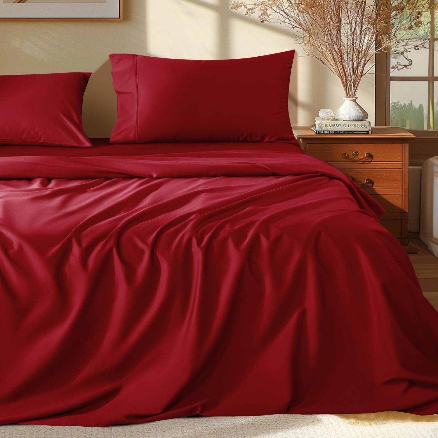 Shilucheng 100% Egyptian Cotton Queen Sheet Set - 1000 Thread Count Luxury Sateen Bedding (Sea Glass Color) - View #10