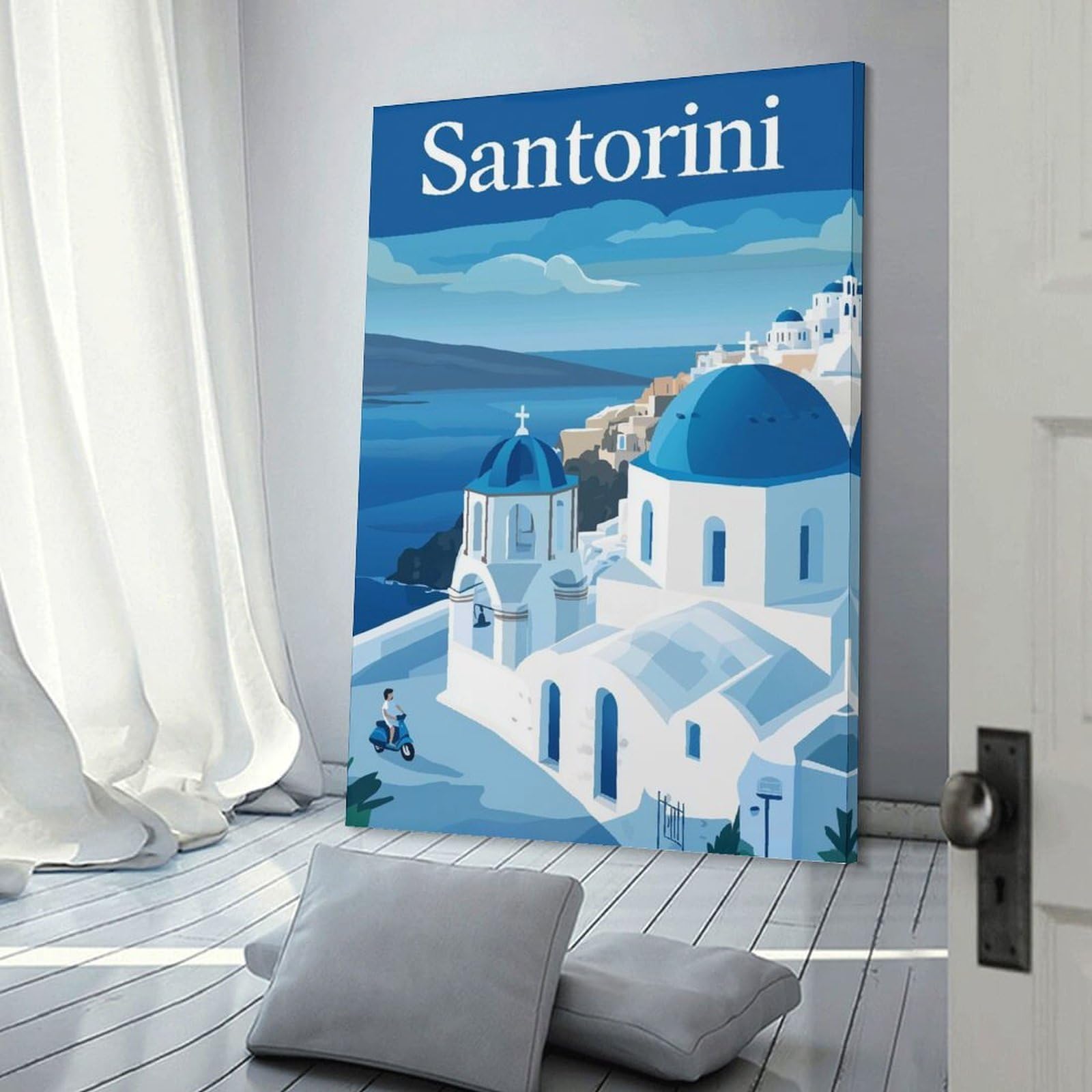 Junmoney The Beauty of Santorini Canvas Art Print, 20x30inch(50x75cm), for Bedroom Decor, Cosy Corners Or Studios, A Warm Accent for Relaxed Interiors