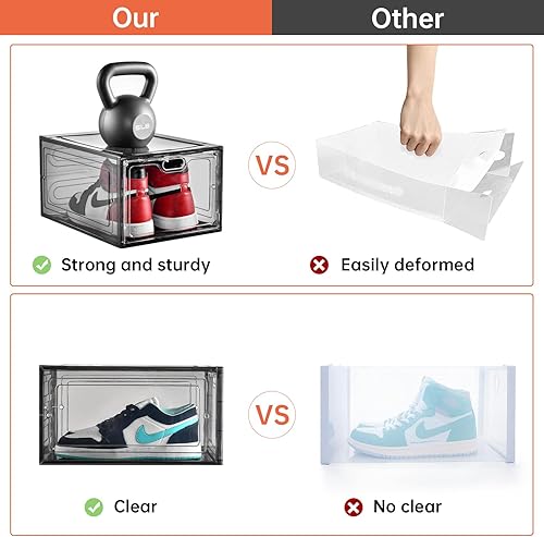 Miniatura 4 de Paquete de 12 organizadores de almacenamiento de zapatos transparentes grises, cajas de zapatos apilables para armario, caja de zapatos de plástico