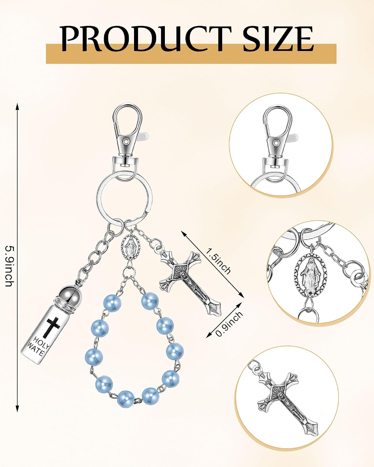Blushtier 20 Set Holy Water Bottle Keychain with Rosary Bead Crucifix Organza Bags Catholic Gifts for Baptism Favors First Communion (Blue)