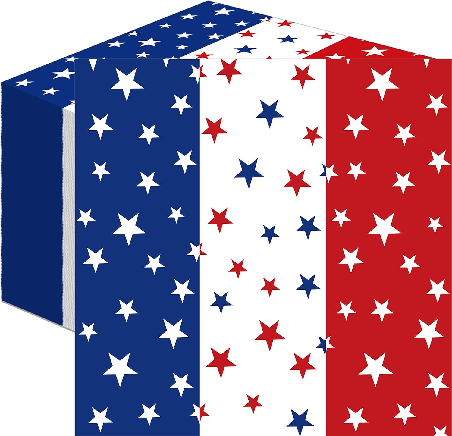 50 Count Red White Blue Star Paper Napkins, Patriotic Disposable Cocktail Napkins for 4th of July, Memorial Day, Veterans Day, Labor Day, and American Flag Party Decorations