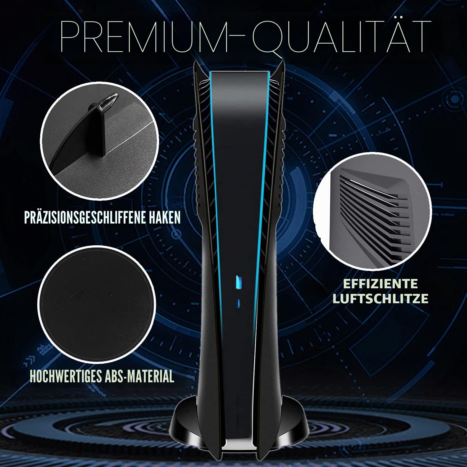 ElitePlay Schwarze digitale Frontplatte für PS5 mit Kühlungsöffnungen, gebogene Ersatzplatten, Zubehör für Playstation 5 Digital Edition