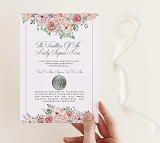 Old Sixpence Coin and Wedding Card for Bride, Something Old, Something New, Something Borrowed, Something Blue, and a Sixpence for Her Shoe.