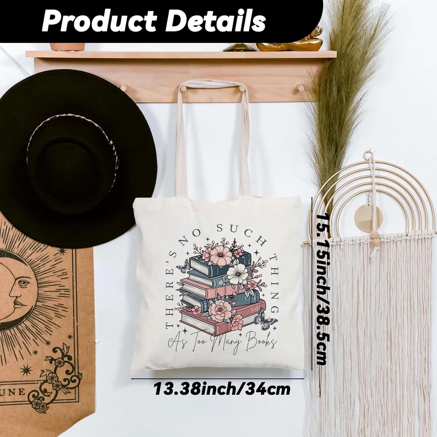 8 Pcs Book Tote Bag Book Club Gifts for Women Cute Canvas Tote Bag Bulk for Book Lovers Bookish Librarian Readers - Image 2