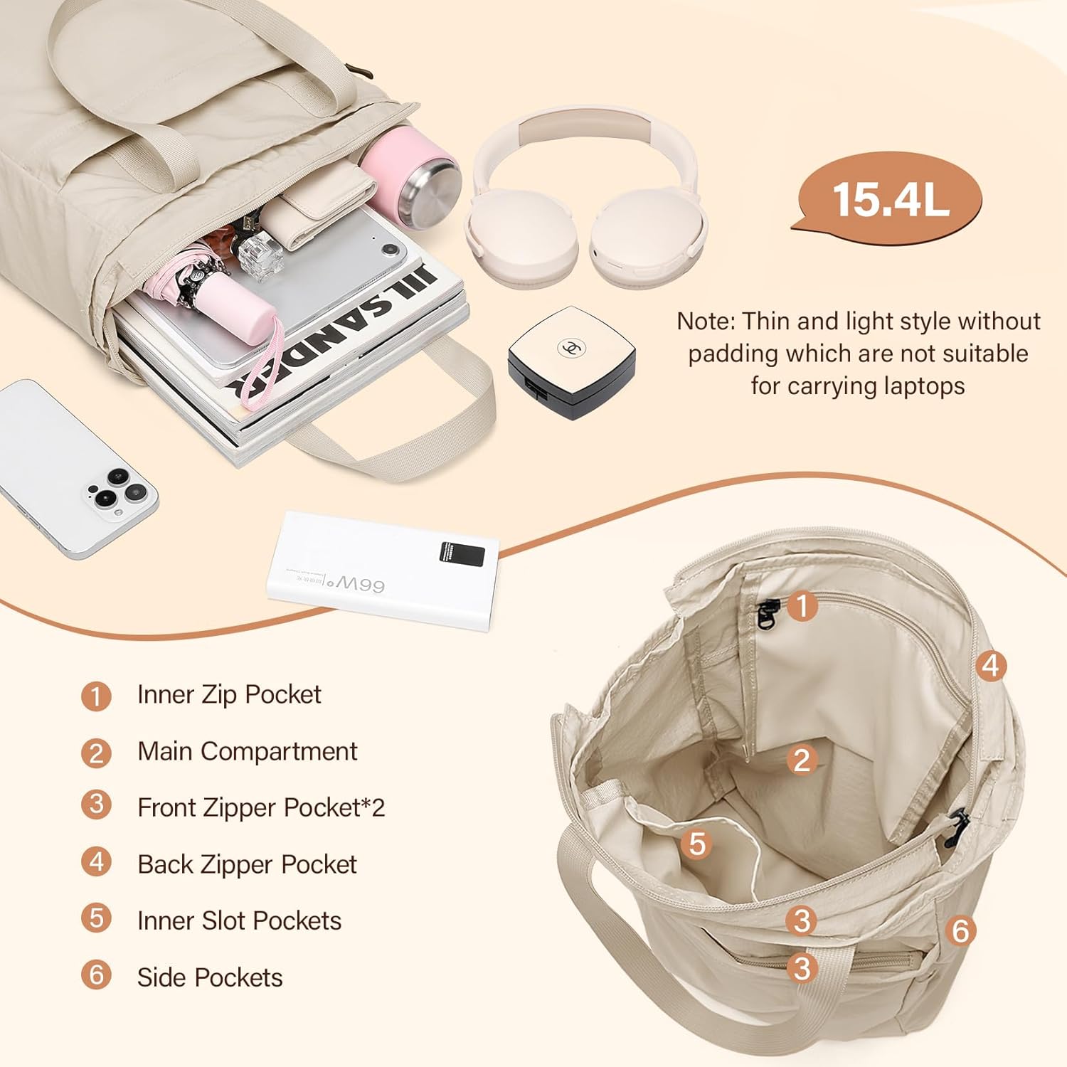 GOLF SUPAGS Foldaway Convertible Tote Backpack Lightweight Nylon Daypack for Women Men City Pack Versatile Backpack for Leisure Travel, Apricot - Image 3