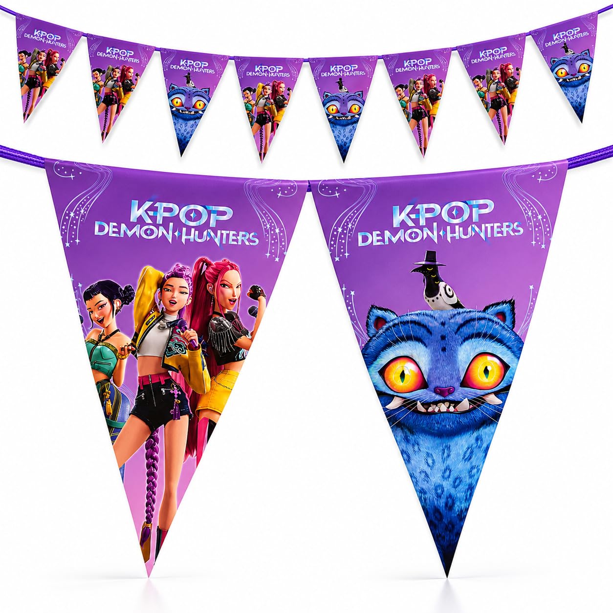 Demon Hunter Bunting, Decoration for Children's Birthday Parties and Theme Parties, 230 cm Long, Made of Strong Paper, Party Children's Birthday Flag Banner Garland Party Decoration