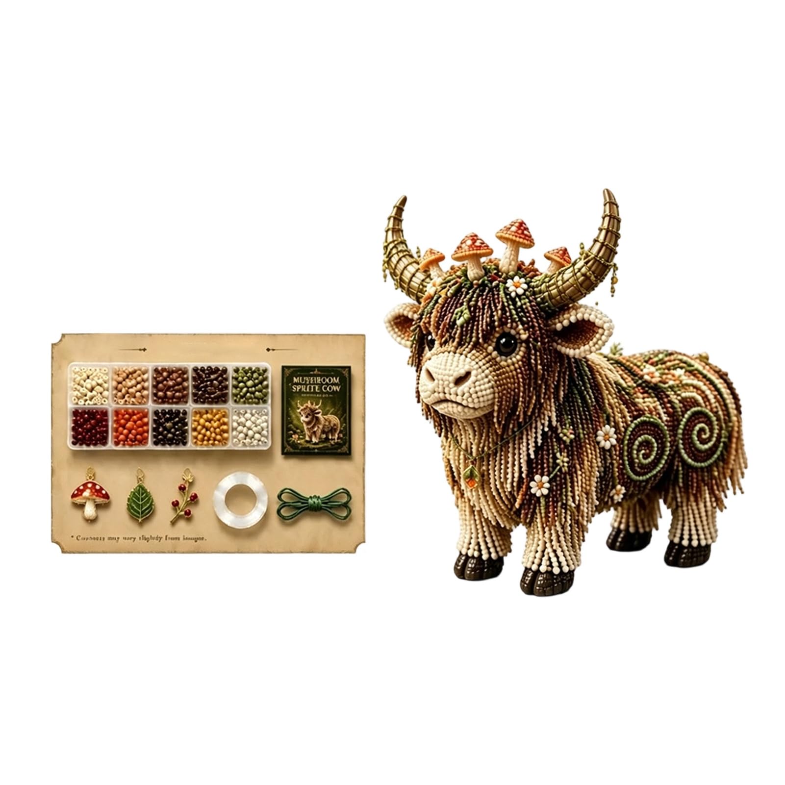 ZhzeYun Mythical Highland Cow 3D Beaded Animal Kit – DIY Bead Craft Set for Adults & Teens, Beginner Friendly 3D Beading Kit, Creative Craft Project, Handmade Gift Idea C