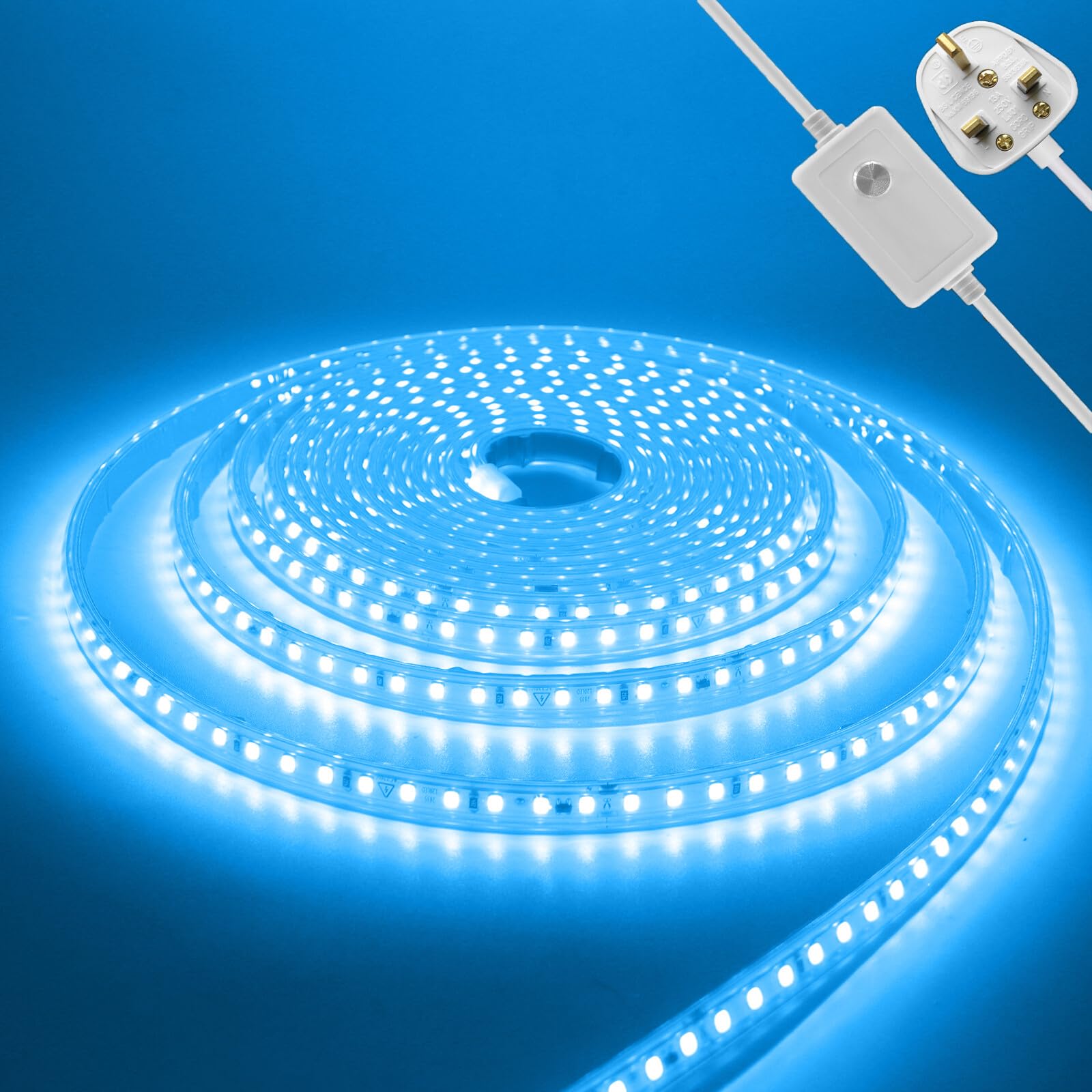 KAFULA 220V Dimmable LED Light Strip - 23M Ice Blue Super Bright LED Fairy Light CRI85+, IP65 Waterproof Flexible, Can be Cut Every 10cm | 120 LEDs/m | Home Decor