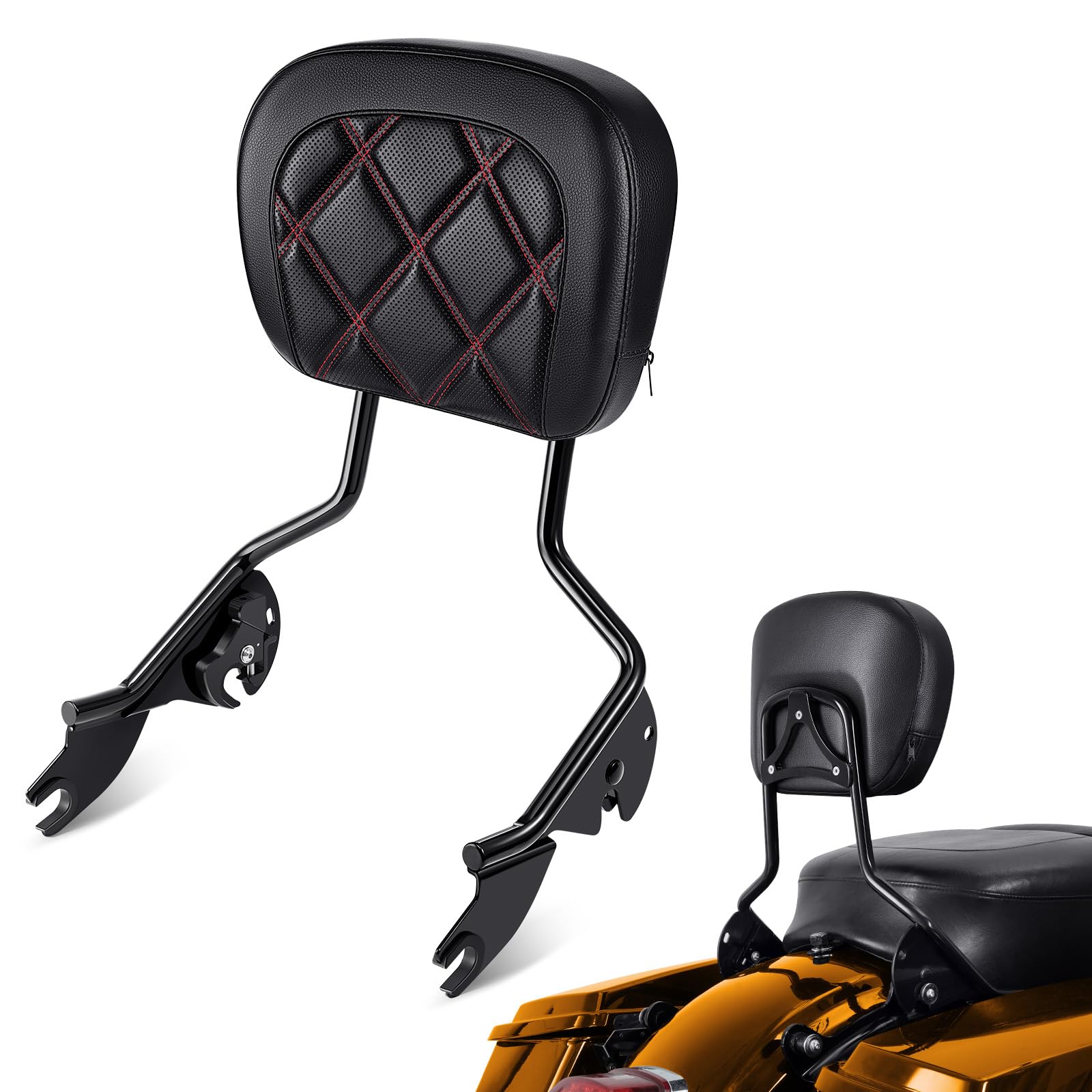 Photo 1 of PBYMT Passenger Sissy Bar Backrest, Detachable Quick Release Backrest Sissy Bar Fit for Harley Davidson Touring Road Glide Road King Street Glide Electra Glide 2009-2024 (Orange)