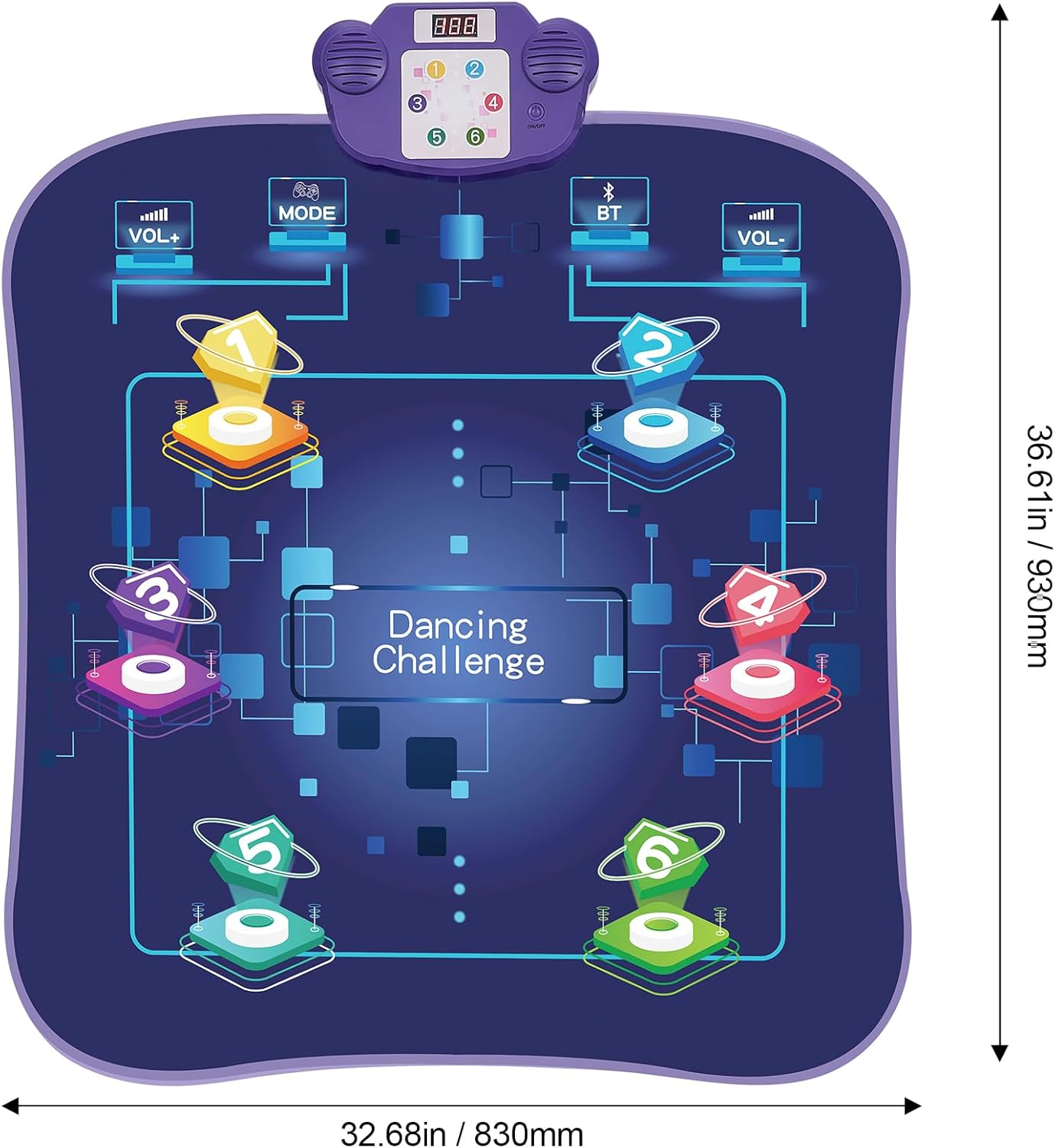 Happybuy Dance Mat, 6-Button Rhythm Step Play Mat, Electronic Pad with Wireless Bluetooth, LED Lights, 5 Game Modes, Adjustable Volume, Built-in Music, Toys Gifts for 3+ Year Old Girls